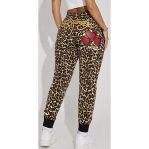 Ed Hardy Leopard Animal Print Joggers Plus Size 2X Heart Graphic Y2K Sweatpants
